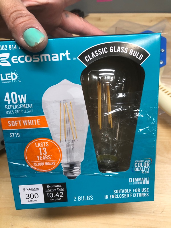 Photo 2 of 2-EcoSmart 40-Watt Equivalent ST19 Dimmable Clear Glass Filament Vintage Edison LED Light Bulb Soft White (2-Pack)
