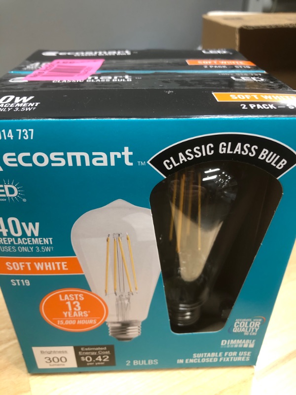 Photo 2 of 2-EcoSmart 40-Watt Equivalent ST19 Dimmable Clear Glass Filament Vintage Edison LED Light Bulb Soft White (2-Pack)
