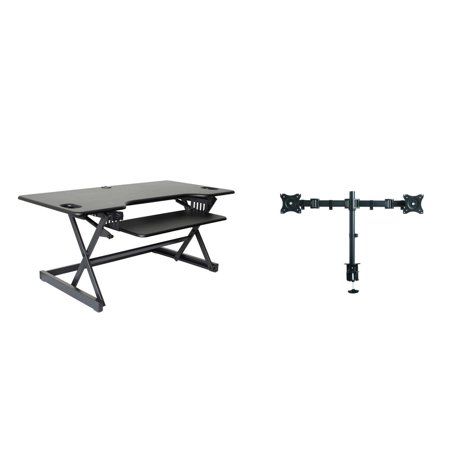 Photo 1 of Rocelco 46" Large Height Adjustable Standing Desk Converter with Double Monitor Mount Arm - Black
