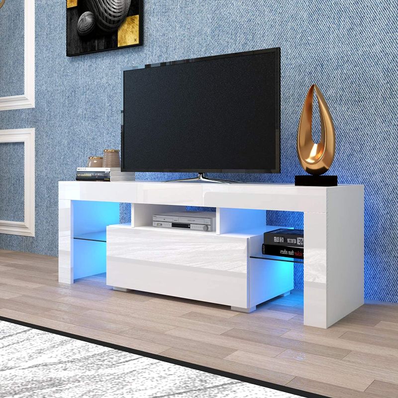 Photo 1 of LongJiang Modern TV Stand Entertainment Center with 20 Color LED Background Lights 50Inch Television Media Storage Drawers Flat Screen Cabinet Console Table, White (ORW33115869-10064-1419392422)
