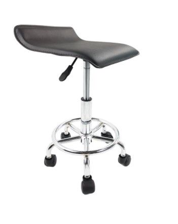 Photo 1 of KKTONER Square Height Adjustable Rolling Stool with Foot Rest PU Leather Seat Cushion Medical Spa Drafting Salon Tattoo Work Swivel Office Stools Task Chair (Black)
