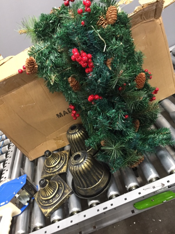 Photo 2 of 2 - National Tree Company Pre-lit Artificial Christmas Tree For Entrances| Flocked with Cones and Gold Berries | Includes Pre-strung White Lights | Glittery Gold Pine - 4ft
