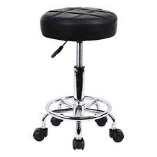 Photo 1 of KKTONER Round Rolling Stool Chair PU Leather Height Adjustable Swivel Drafting Work SPA Shop Salon Stools with Wheels Office Chair Small (Black)
