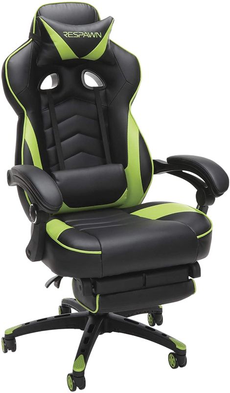 Photo 1 of RESPAWN RSP-110 Racing Style Gaming, Reclining Ergonomic Chair with Footrest, Green
