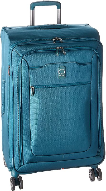 Photo 1 of DELSEY Paris Hyperglide Softside Expandable Luggage with Spinner Wheels, Teal Blue, Checked-Medium 25 Inch
