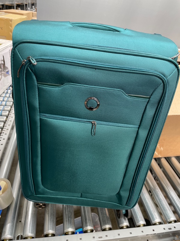 Photo 2 of DELSEY Paris Hyperglide Softside Expandable Luggage with Spinner Wheels, Teal Blue, Checked-Medium 25 Inch
