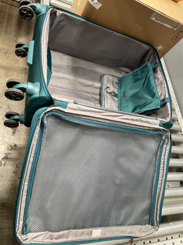 Photo 3 of DELSEY Paris Hyperglide Softside Expandable Luggage with Spinner Wheels, Teal Blue, Checked-Medium 25 Inch
