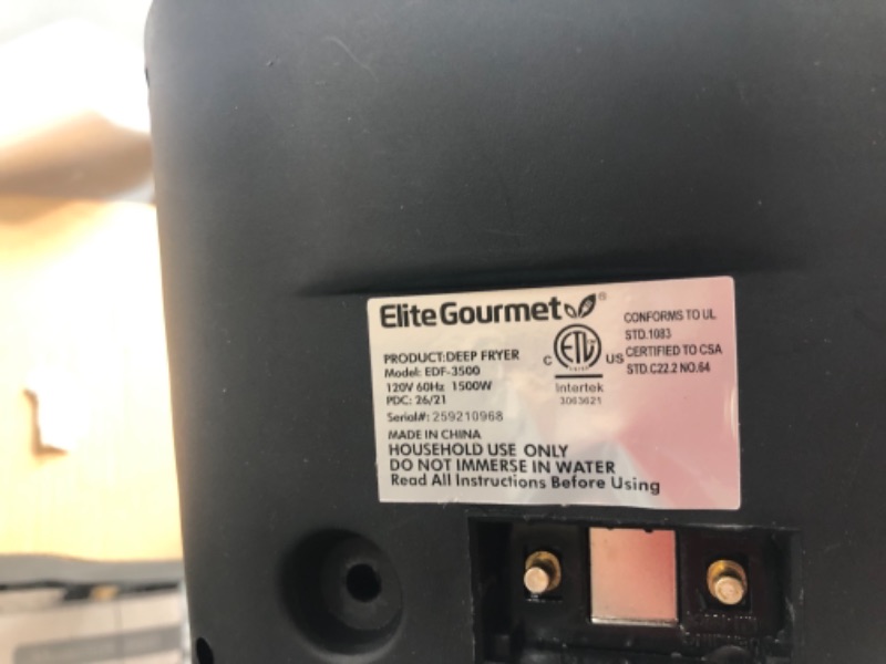 Photo 5 of Elite Gourmet Electric Immersion Deep Fryer
model: EDF-3500