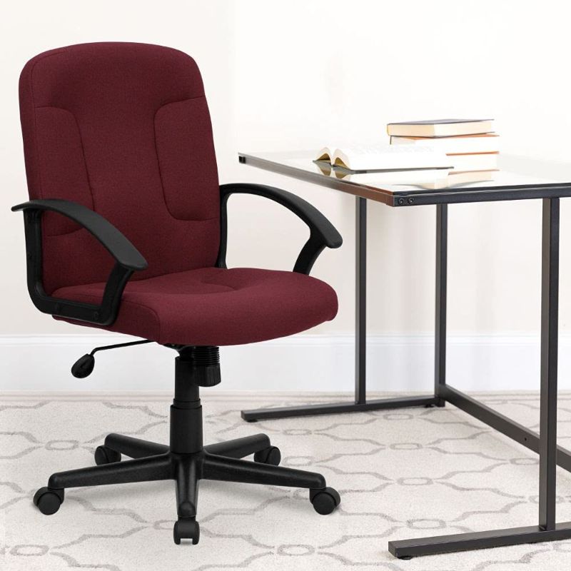 Photo 1 of Flash Furniture Mid-Back Burgundy Fabric Executive Swivel Office Chair with Nylon Arms
***see notes***