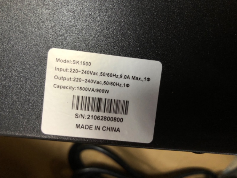 Photo 4 of 1500VA UPS Battery Backup
Model: SK1500
serial number: 21062800800