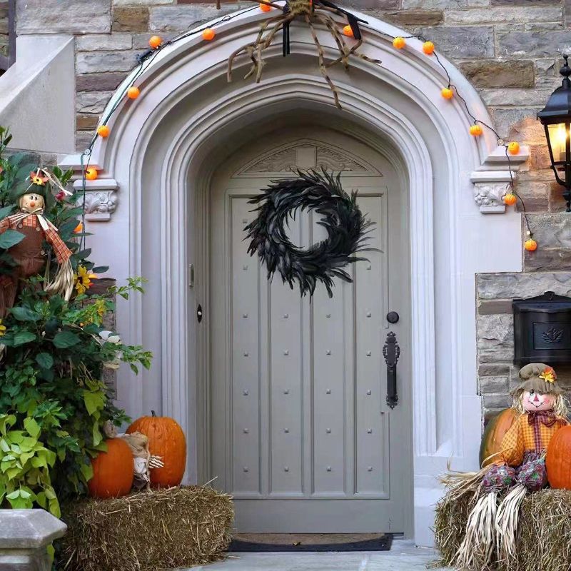 Photo 1 of 18 inch Black Feather Garland, Suitable for Halloween-Christmas, is a Good Decoration?Black Feather Door Hanging.
