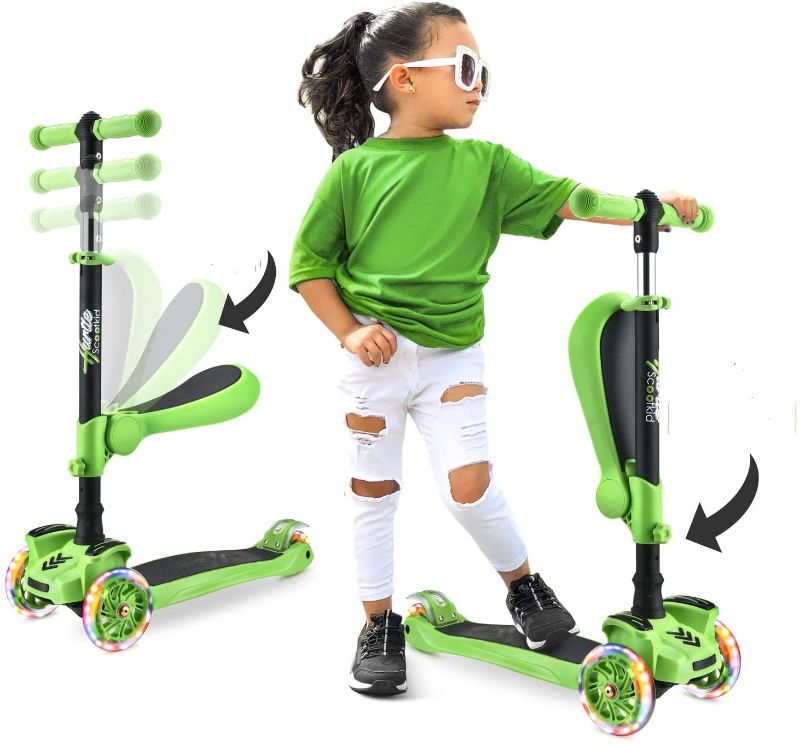 Photo 1 of 3 Wheeled Scooter for Kids - Stand & Cruise Child/Toddlers Toy Folding Kick Scooters w/Adjustable Height, Anti-Slip Deck, Flashing Wheel Lights, for Boys/Girls 2-12 Year Old - Hurtle HURFS56
