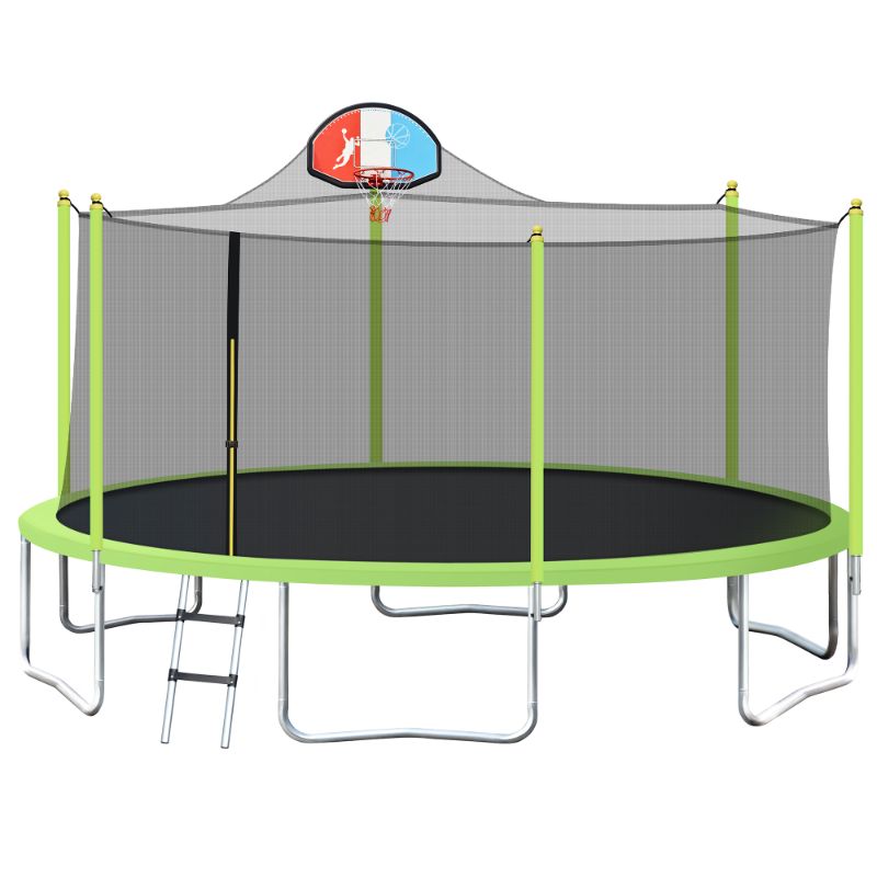 Photo 1 of ***INCOMPLETE**BOX 3 OF3 16FT Trampoline for Kids with Safety Enclosure Net, Basketball Hoop and Ladder, Easy Assembly Round Outdoor Recreational Trampoline
