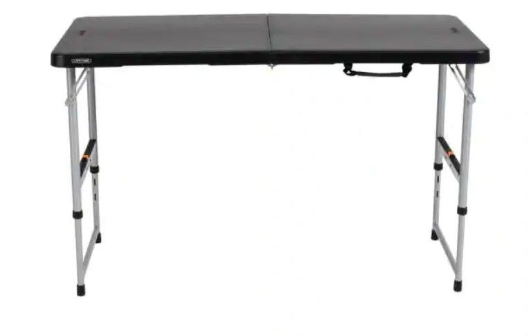 Photo 1 of 4 ft. One Hand Adjustable Height Fold-in-Half Table; Black
