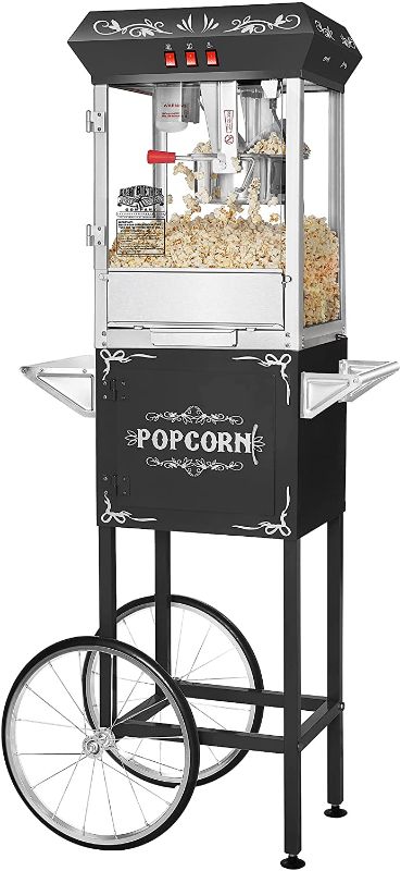 Photo 1 of Great Northern Popcorn Black 8 oz. Ounce Foundation Vintage Style Popcorn Machine and Cart
