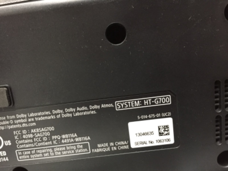 Photo 1 of Sony HT-G700: 3.1CH Dolby Atmos/DTS:X Soundbar with Bluetooth Technology
