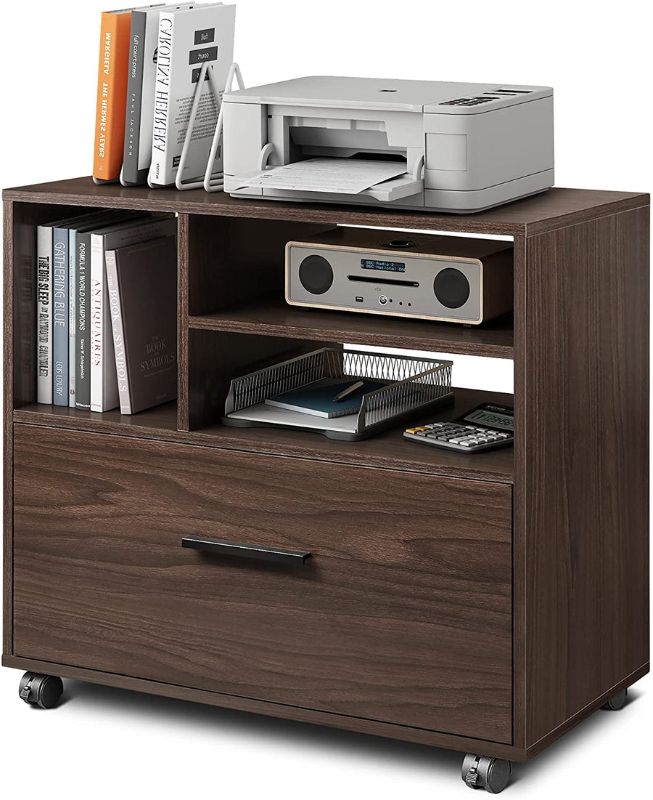 Photo 1 of *SAME MODEL DIFFERE COLOR**- BLACK Walnut Wood Lateral File Cabinet with 1 Drawer | DEVAISE
