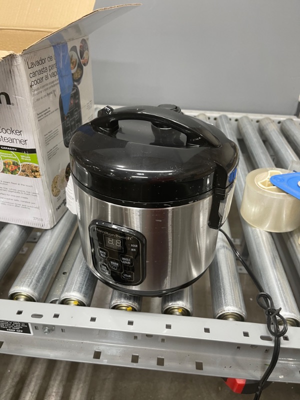 Photo 2 of Hamilton Beach Digital Programmable Rice Cooker & Food Steamer, 8 Cups Cooked (4 Uncooked), with Steam & Rinse Basket, Stainless Steel (New Open Box)
