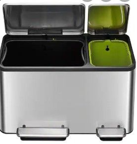 Photo 1 of EcoCasa Stainless Steel Recycle 30 Liter+15 Liter (7.9 Gallon+3.9 Gallon) Dual Compartment Step Trash Can
