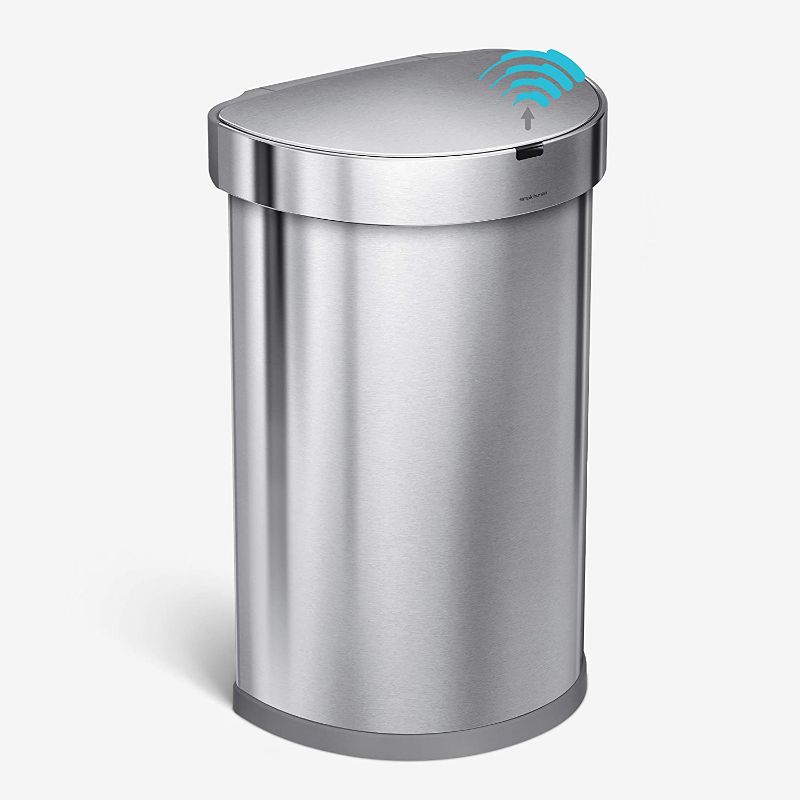 Photo 1 of makes loud click noise** simplehuman 45 Liter / 12 Gallon Semi-Round Automatic Sensor Trash Can, Brushed Stainless Steel
