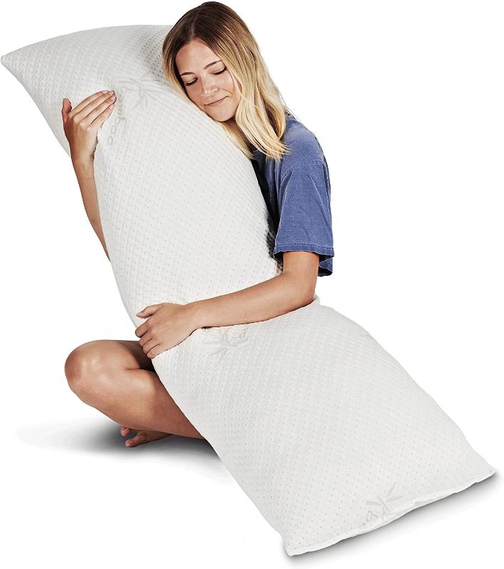 Photo 1 of Snuggle-Pedic Full Body Pillow for Adults - GreenGuard Gold Certified 20 x 54 Long Pillow w/ Shredded Memory Foam & Kool-Flow Pillow Cover, Made in The USA