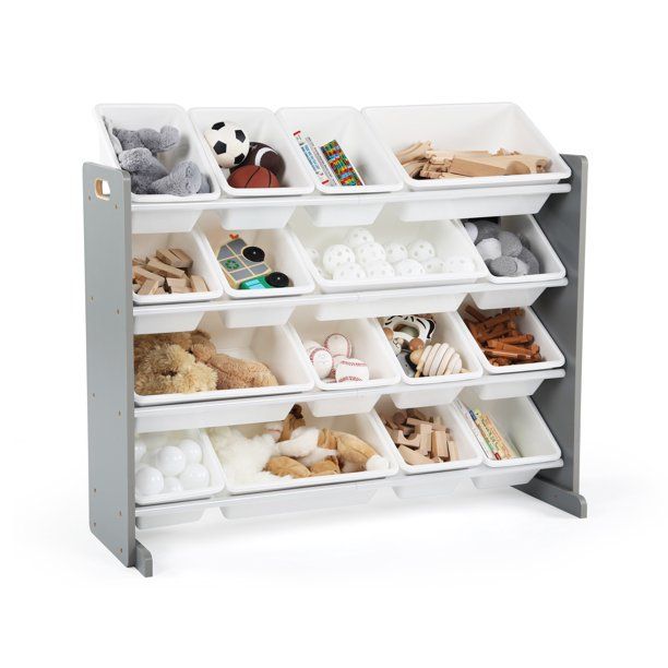 Photo 1 of *READ BELOW**Humble Crew Grey/White Kids Toy Storage Organizer W/ 16 Plastic Bins