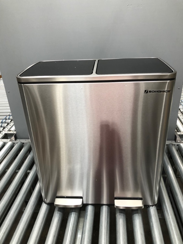 Photo 2 of **READ BELOW** Stainless Steel Kitchen 16 Gallon Step Trash Can Waste Container with Lid Stainless Steel Double Compartment Classified Recycle Garbage Pedal Dustbin, Suit for Bathroom Kitchen Office Home