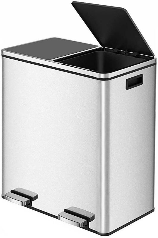 Photo 1 of **READ BELOW** Stainless Steel Kitchen 16 Gallon Step Trash Can Waste Container with Lid Stainless Steel Double Compartment Classified Recycle Garbage Pedal Dustbin, Suit for Bathroom Kitchen Office Home