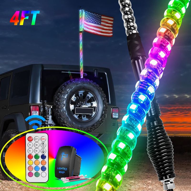 Photo 1 of Nilight - TL-27 2PCS 4FT Spiral RGB Led Whip Light with Spring Base Chasing Light RF Remote Control Lighted Antenna Whips for Can am ATV UTV RZR Polaris Dune Buggy Offroad Truck
