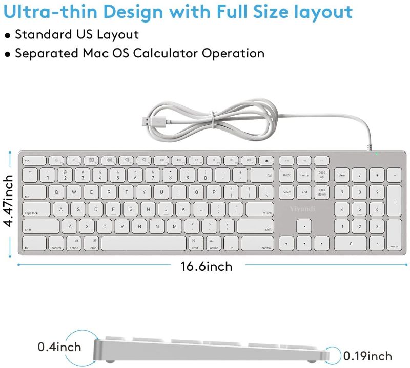 Photo 1 of USB Wired Keyboard for Apple Mac, Aluminum Full Size Computer Keyboard with Numeric Keypad Compatible with Magic, iMac, MacBook Pro/Air Laptop and PC-White
