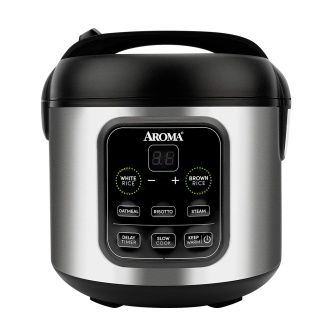 Photo 1 of Aroma® 8-Cup (Cooked)/2Qt. Cool-Touch Digital Stainless Steel Rice & Grain Cooker, Black (ARC-994SB)
