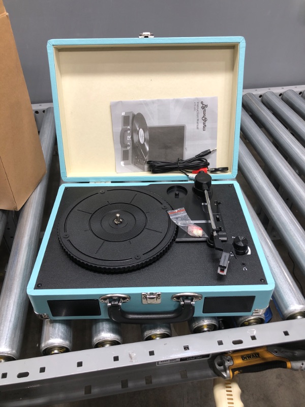 Photo 2 of Vinyl Record Player Bluetooth with Speakers 3 Speed Portable Turntable Suitcase Built in 2 Speakers RCA Line Out AUX Headphone Jack PC Recorder-Blue
