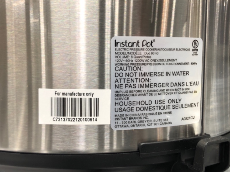 Photo 3 of Instant Pot DUO80 7-in-1 Programmable Pressure Cooker 8-Qt.
