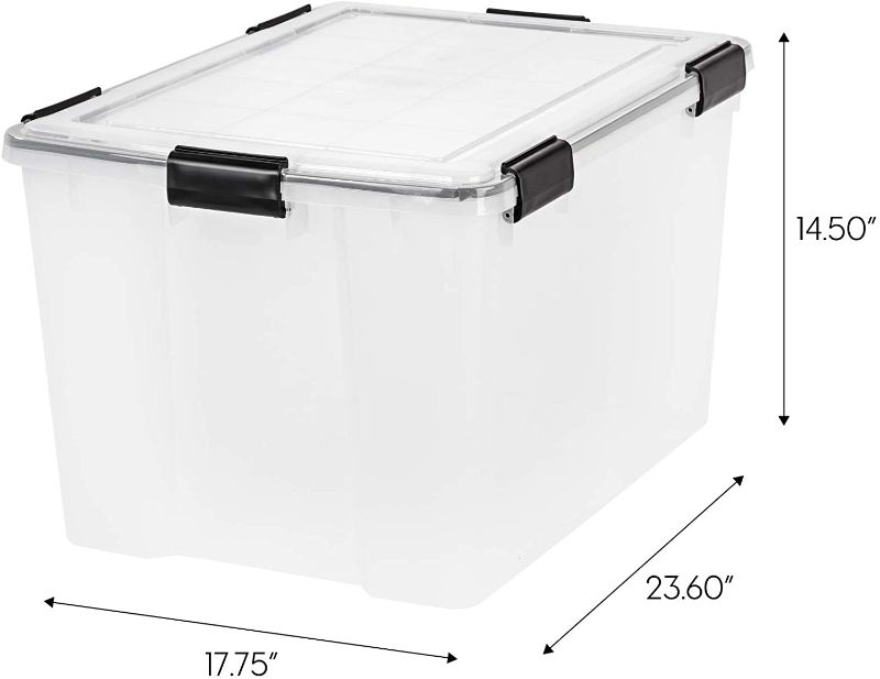 Photo 1 of 
IRIS USA 74 Quart Weathertight Plastic Storage Bin Tote Organizing Container with Durable Lid and Seal and Secure Latching Buckles