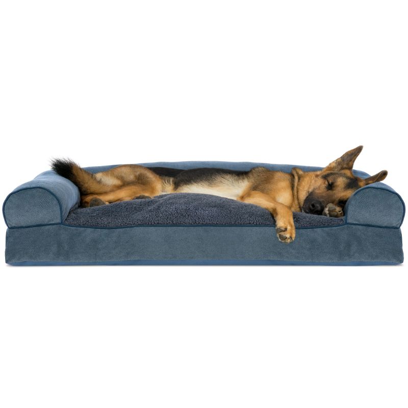 Photo 1 of FurHaven Faux Fleece & Chenille Soft Woven Pillow Sofa Dog Bed Orion Blue, 44 L X 35 W, X-Large
