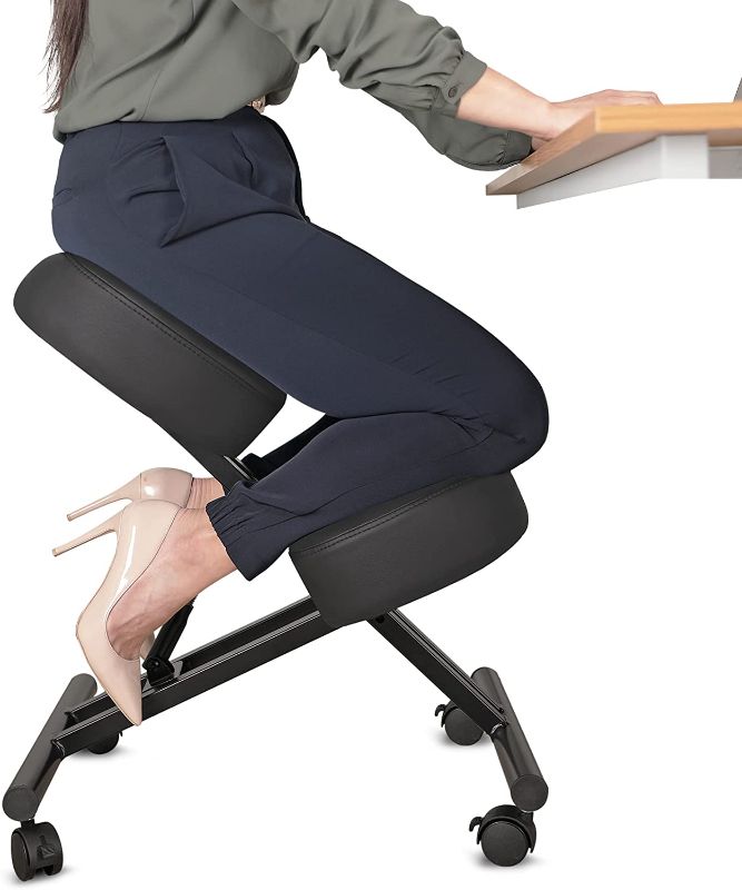 Photo 1 of Ergonomic Kneeling Chair Home Office Chairs Thick Cushion Pad Flexible Seating Rolling Adjustable Work Desk Stool Improve Posture Now & Neck Pain - Comfortable Knees and Straight Back
