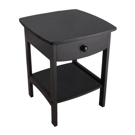 Photo 1 of Winsome Wood Curved Night Stand with Drawer and Shelf in Black Finish
