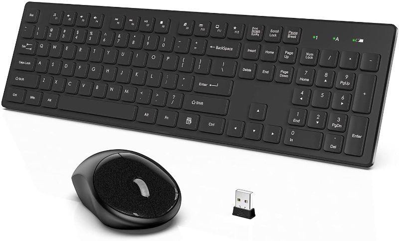 Photo 1 of Wireless Keyboard and Mouse, WisFox Full-Size Wireless Mouse and Keyboard Combo, 2.4GHz Silent USB Wireless Keyboard Mouse Combo for PC Desktops Computer, Laptops, Windows (Black)
