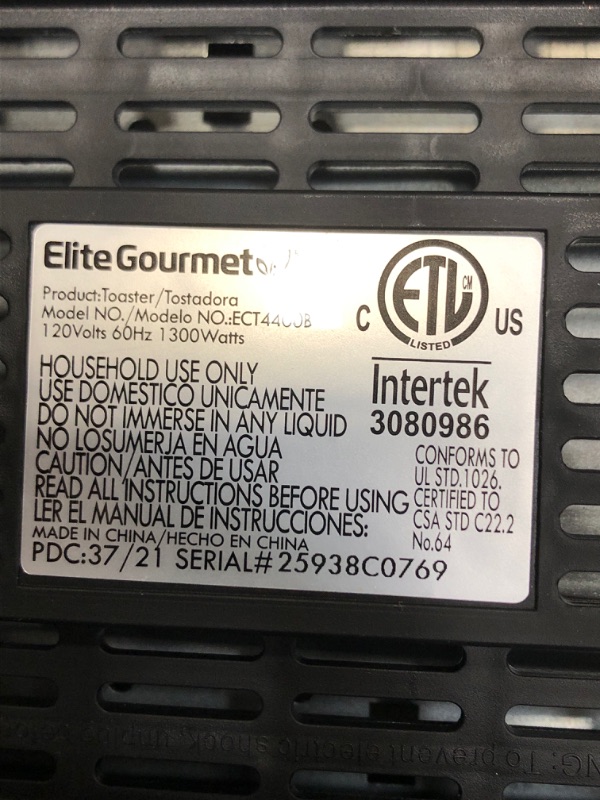 Photo 3 of ***NON FUNCTIONAL  Elite Gourmet ECT4400B Long Slot Toaster, Countdown Timer, Bagel Defrost, Cancel Functions, 6 Toast Settings, Slide Out Crumb Tray, Extra Wide Slots for Waffles, 4 Slice, Stainless Steel
