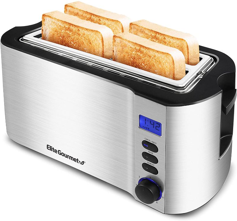 Photo 1 of ***NON FUNCTIONAL  Elite Gourmet ECT4400B Long Slot Toaster, Countdown Timer, Bagel Defrost, Cancel Functions, 6 Toast Settings, Slide Out Crumb Tray, Extra Wide Slots for Waffles, 4 Slice, Stainless Steel
