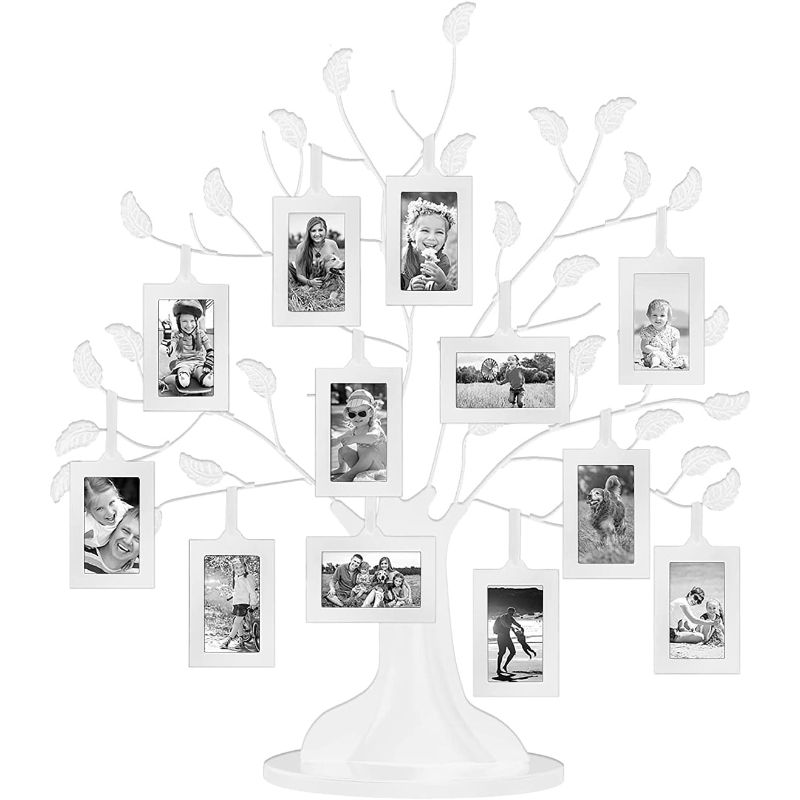 Photo 1 of Americanflat Bronze Family Tree with 12 Hanging Picture Frames 2" X 3" in Black and Adjustable Ribbon Tassels - 22"
