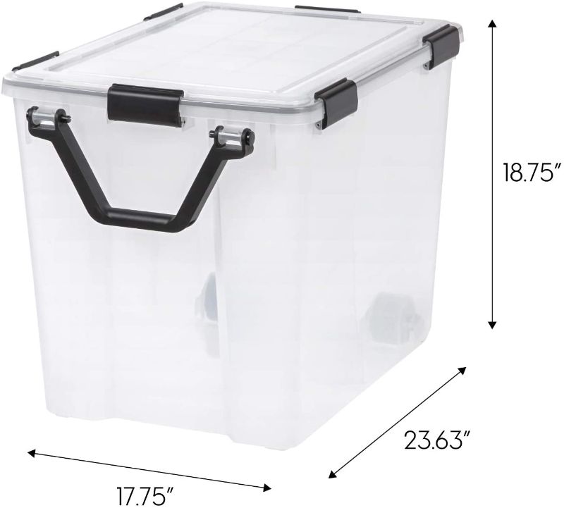 Photo 1 of *SEE last picture for damage*
IRIS USA 103 Quart Weathertight Plastic Storage Bin Tote Organizing Container with Durable Lid and Seal and Secure Latching Buckles, 2 Pack
