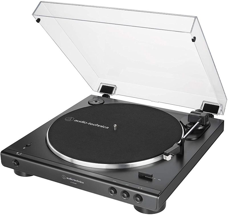 Photo 1 of *USED*
*MISSING cords, manual and power cord*
Audio-Technica AT-LP60XBT-BK Fully Automatic Bluetooth Belt-Drive Stereo Turntable, Black, Hi-Fi, 2 Speed, Dust Cover, Anti-Resonance, Die-cast Aluminum Platter
