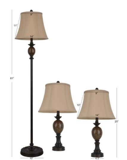 Photo 1 of *MISSING table lamps*
*light bulbs NOT included* 
Decor Therapy Mae 61 in. Bronze Floor and Table Lamp Set with Faux Silk Shade