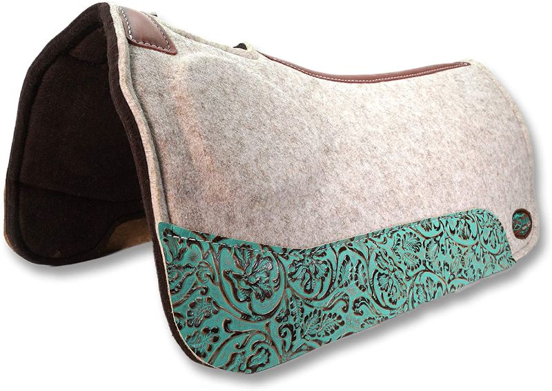 Photo 1 of Southwestern Equine OrthoRide Elite Premium Tan Topper and Chocolate Wool Bottom 1" Saddle Pad, 32 x 31, Turquoise Bloom