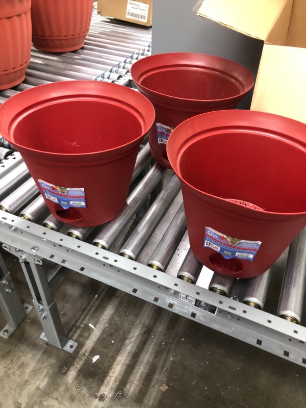 Photo 2 of *USED*
3 Pack 11.5-in. Salsa Red Plastic Self Watering Flower Pot or Garden Planter
