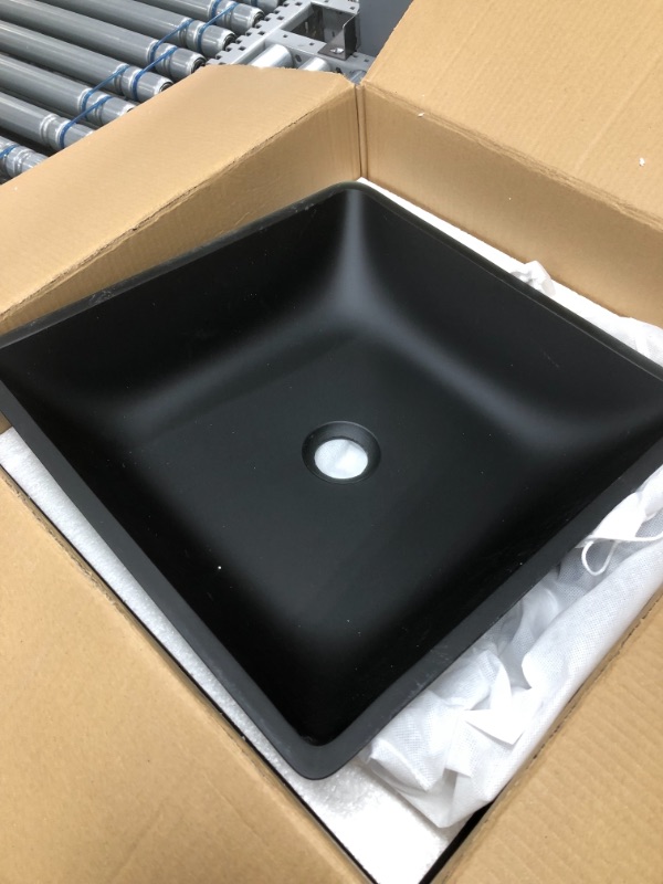Photo 1 of *drain piece NOT included*
VIGO VG07109 15.75" L -15.75" W -4.0" H Roma Handmade Square Matte Shell Glass Bathroom Vessel Sink in Black Finish
