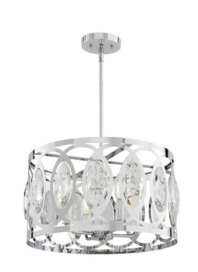 Photo 1 of ***PARTS ONLY*** *box has water damage, item slightly wet*
Home Decorators Collection\ Westchester 4-Light Polished Chrome Round Drum Pendant Hanging Light, Glam Styled Kitchen Pendant