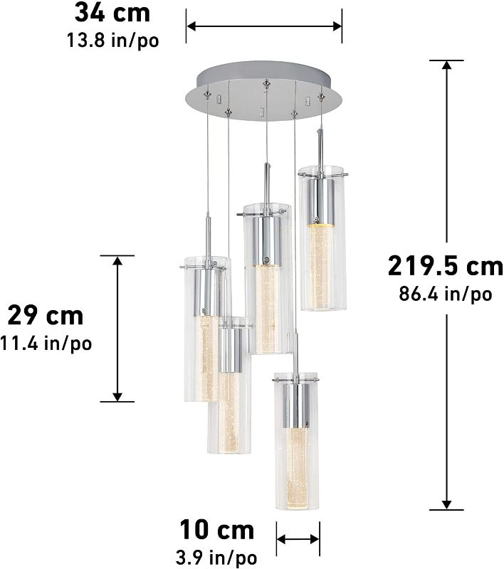 Photo 1 of *MISSING components, contains glass pieces ONLY*
Artika OME64B-HD2 Essence Spiral 5-Pendants Indoor Light Fixture with Integrated Led with Premium Glass and Dimmable, Chrome Finish
