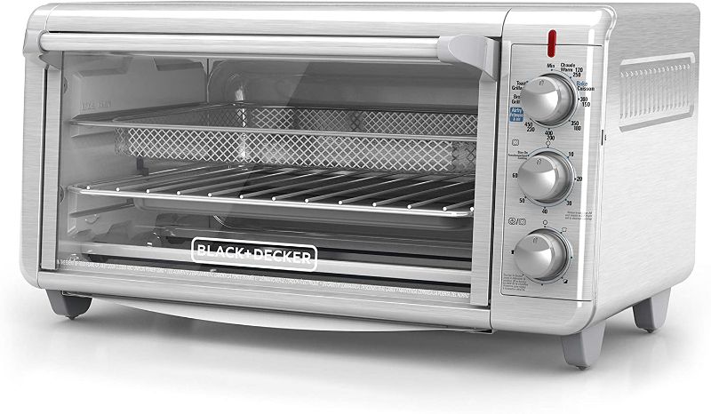 Photo 1 of *USED*
Black+Decker TO3265XSSD Extra Wide Crisp ‘N Bake Air Fry Toaster Oven, Silver, Fits 9" x 13" Pan
